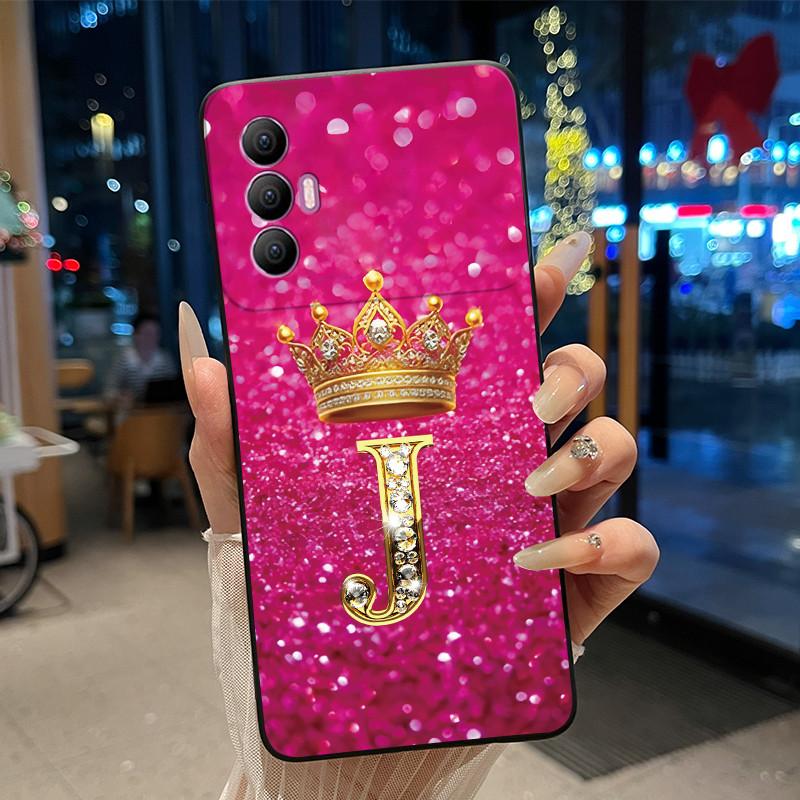 

Phone Casing For Tecno Spark 8 Pro Case Black Soft Silicone Shockproof Shell Letter Crown Pattern Pink and Black Couple Case Tecno Spark 8 Pro