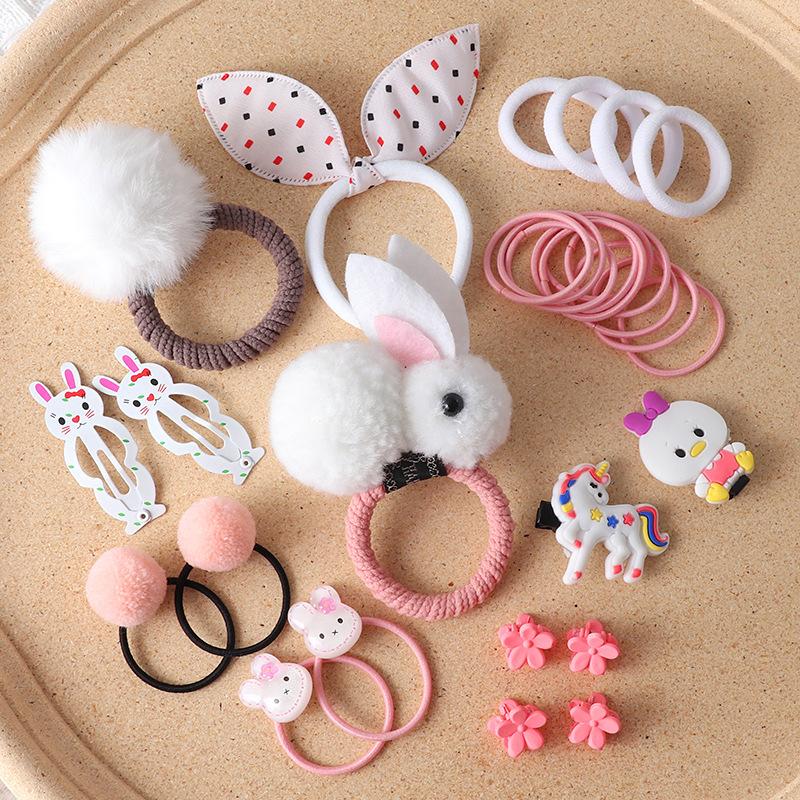 30Pcs Children Hair Clip Hair Bands Set Girls Rabbit Headwear Rubber Band Elastic Hair Accessories Hair Band Hairpin Headdress