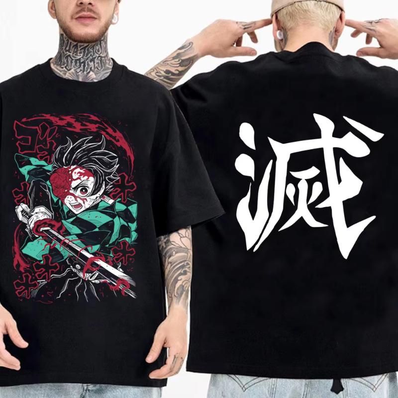 Japanese Anime Shirt Demon Slayer Infinity Castle T Shirt Men Cartoon Kimetsu No Yaiba High Quality Cotton Streetwear Clothes