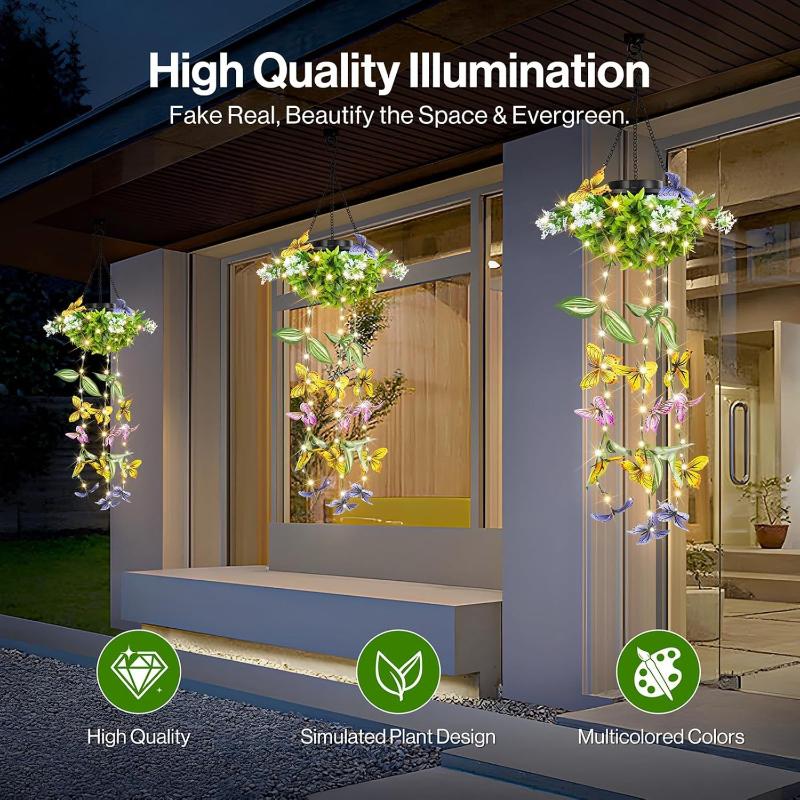 Solar Powered Artificial Hanging Plant Lights Butterfly Vine Waterproof LED String Lights for Outdoor Garden Balcony Patio Decor