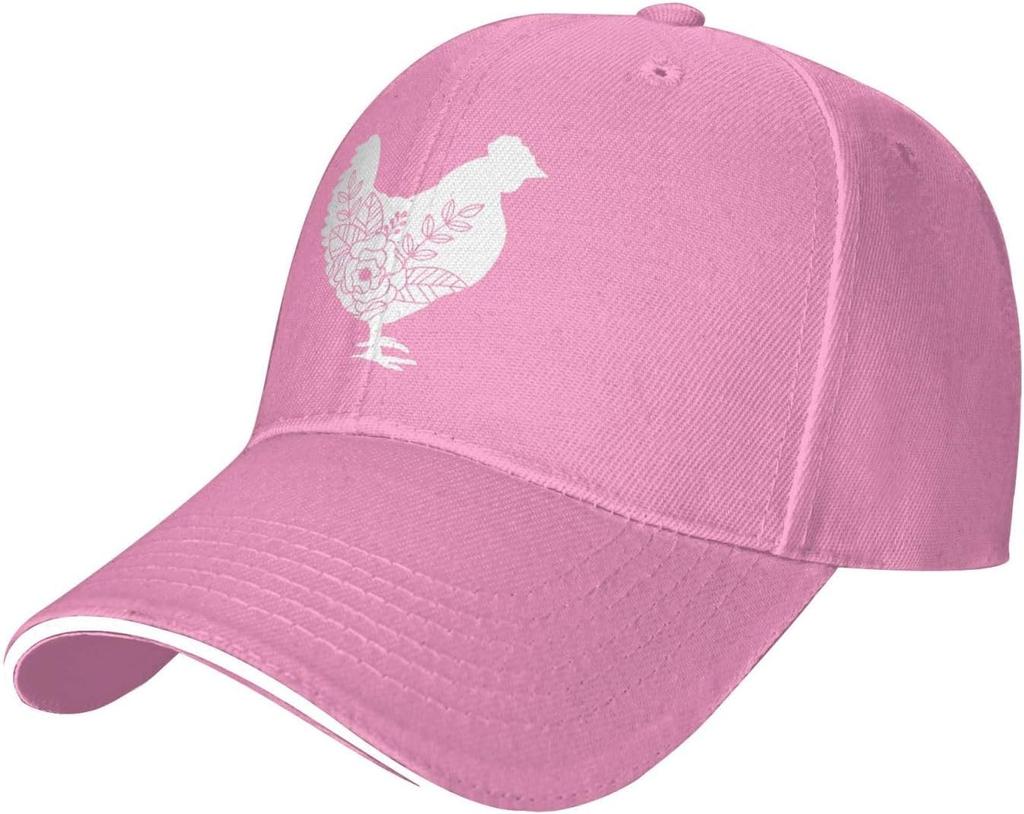 Floral Chicken Silhouette Baseball Cap Polyester Adjustable Casual Sun Hat for Adults
