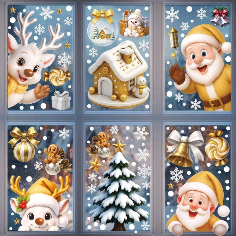 Christmas Window Stickers Santa Elk Snowflake Static Cling PVC Decals Home Holiday Decor