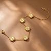 Elegant Gold-Tone Titanium Four-Leaf Clover Bracelet Set - Luxurious and Versatile Fashion Jewelry