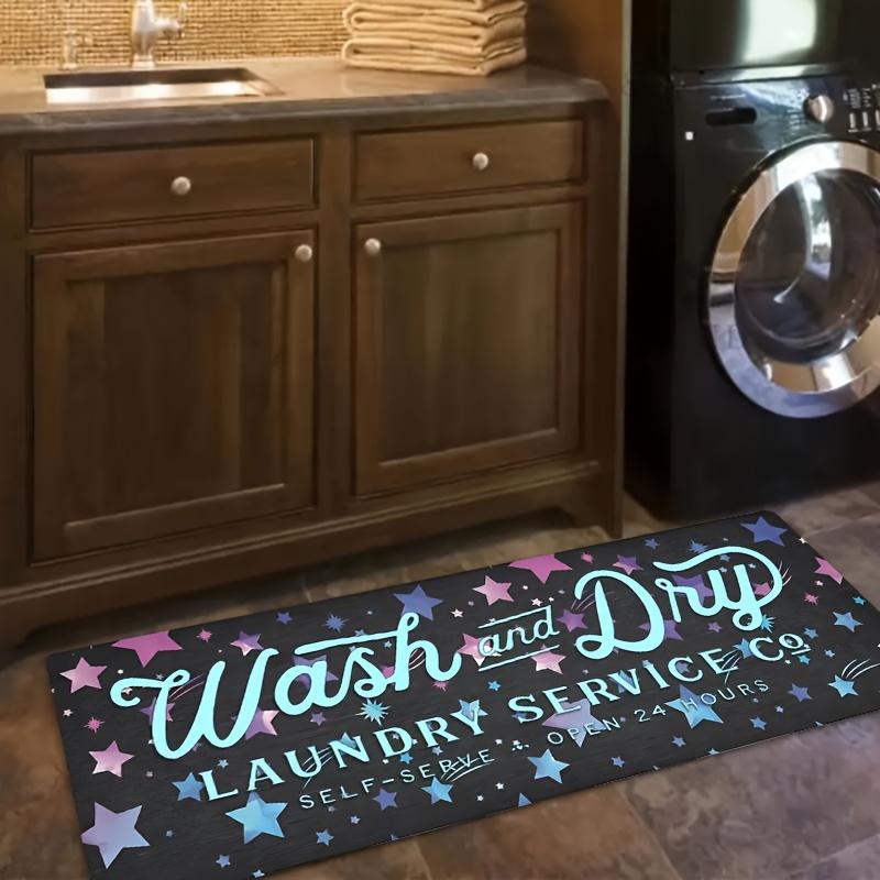 Star Patterned Laundry Room Rug, Long Flannel Floor Mat, Non-Slip Washable Soft Carpet for Kitchen Mudroom, Home Decor, 1PC