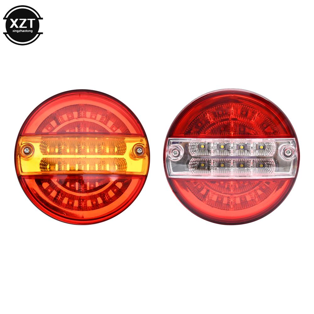 2PCS Car Tail Light Contains Two Colors Round LED Rear Brake Light 12/24V Turn Signal Lamp For Car Lorry Truck Van Trailer