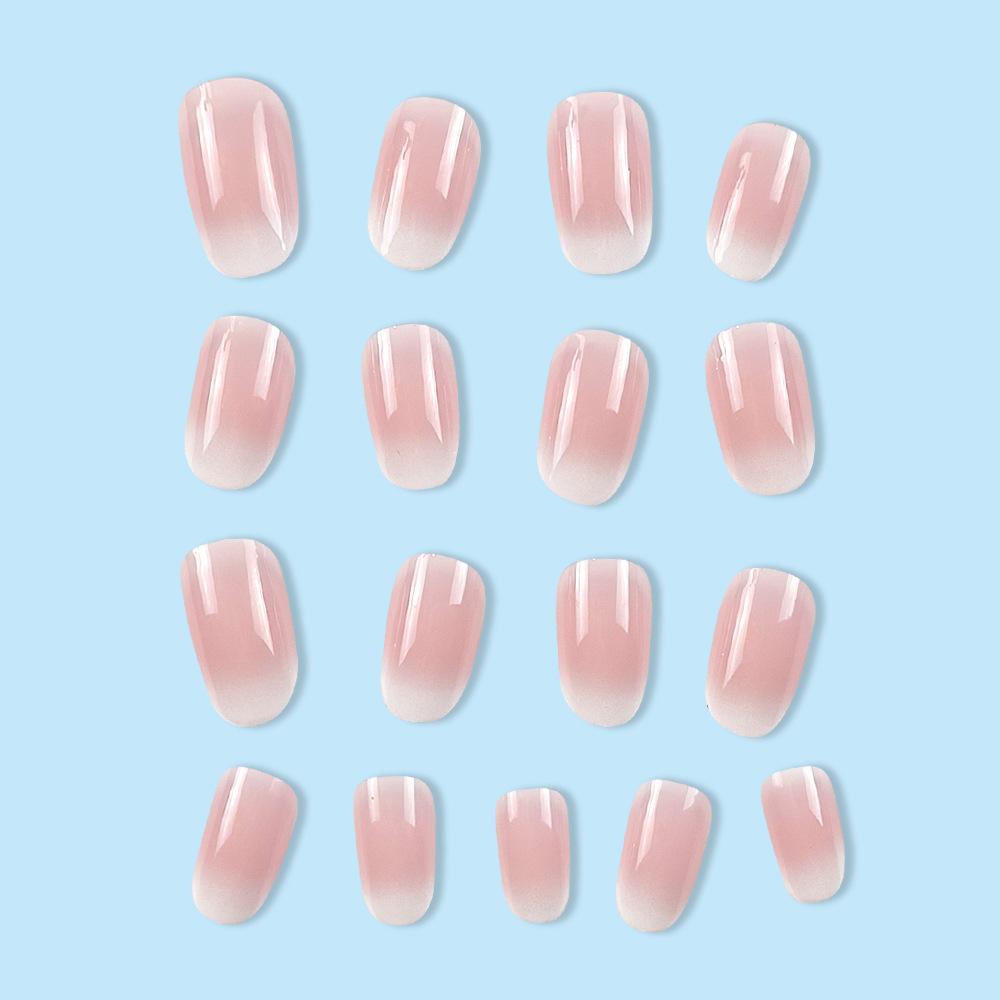 24Pcs Medium Oval Press On Nails Pink Gradient Color Fake Nails Glossy Manicure False Nails Full Nail Tips