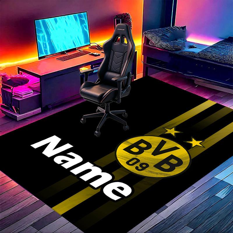 Custom Name Personalized Borussia Dortmund Print Carpet, Versatile Home Decor Rug, for Playroom, Apartment, Balcony, Entryway, Hallway Gift