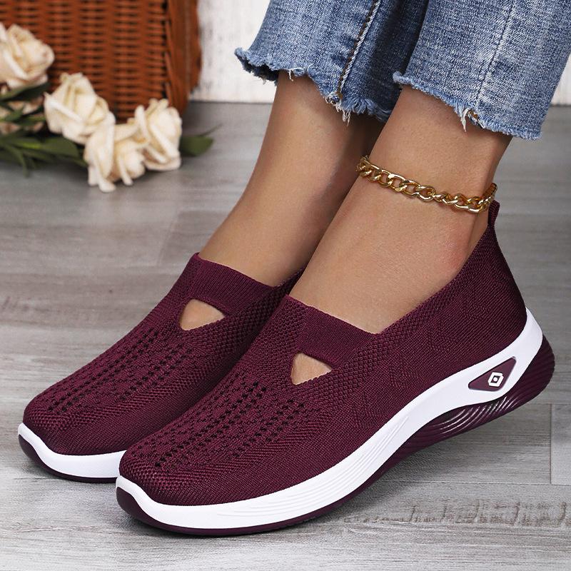Women's Comfortable Breathable Knitted Sneakers Walking Soft Cut-Out Shoes for Women Office Work Platform Flats Slip On Tennis Shoes Casual Loafers