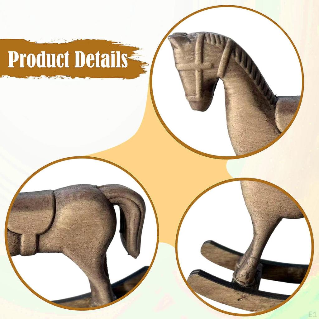 Decorative Rocking Horse, Wooden Horse Statue for A Bookshelf Or Bedside Table