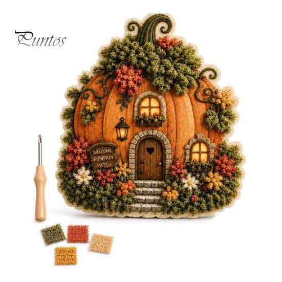 Märchenhaus DIY Bastelset 3D Thema Stanznadel für Anfänger & Erwachsene, Komplettes Miniaturdorf Bau-Set Stickset, Einfach