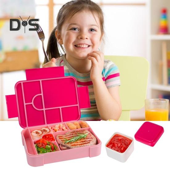 Bento lunsjboks lekkasjesikker 6-roms lunsjboks med skjegaffel sauskopp BPA-fri matbeholder for skolesnackbeholder