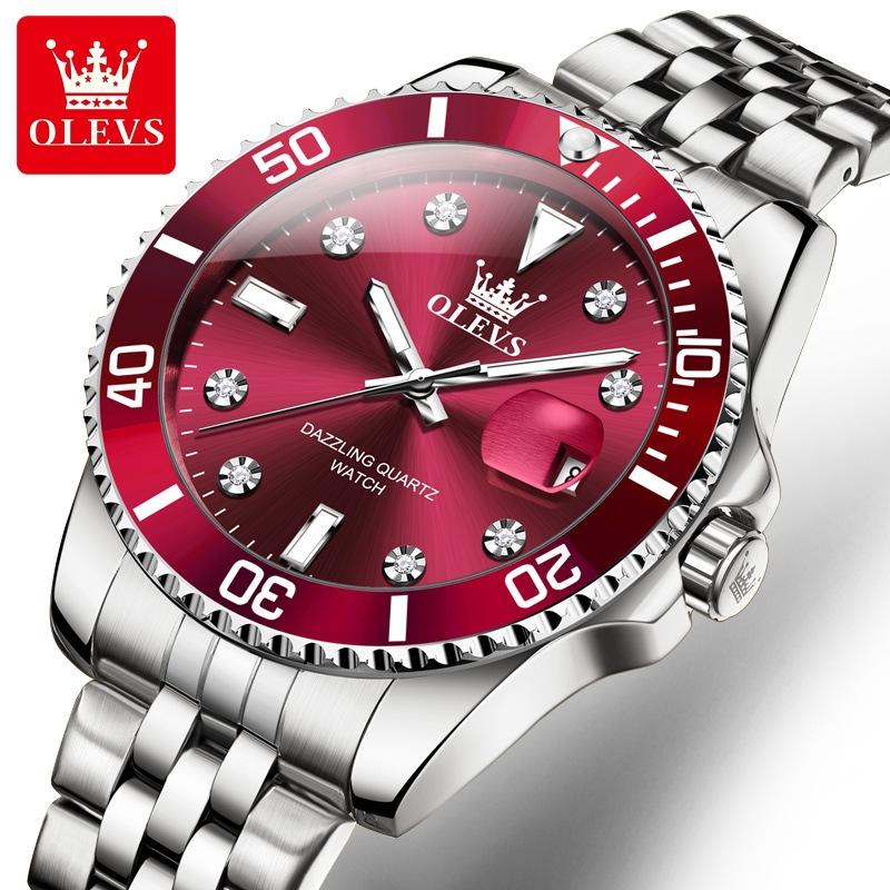 

OLEVS - Часы Мужские кварцевые часы Водонепроницаемые светящиеся часы с календарем Мужские деловые часы красный/серебряный