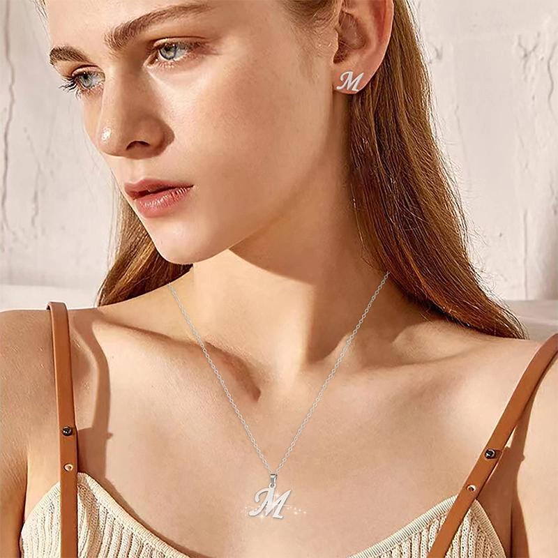 Fashion Initial Letter Pendant Necklace for Women Simple Stainless Steel Letter Glossy Clavicle Chain Choker Necklaces Jewelry
