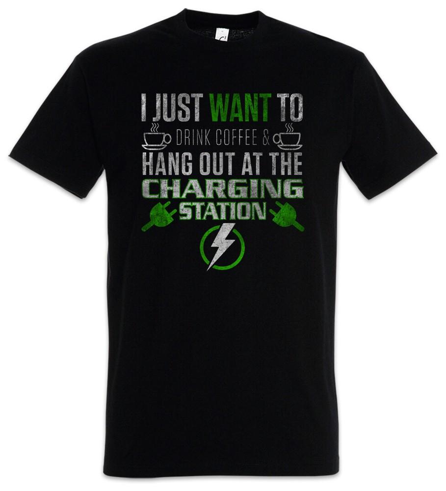 

Hang Out At The Charging Station T-Shirt BEV EV Eletric Vehicle Green Energy Fun S