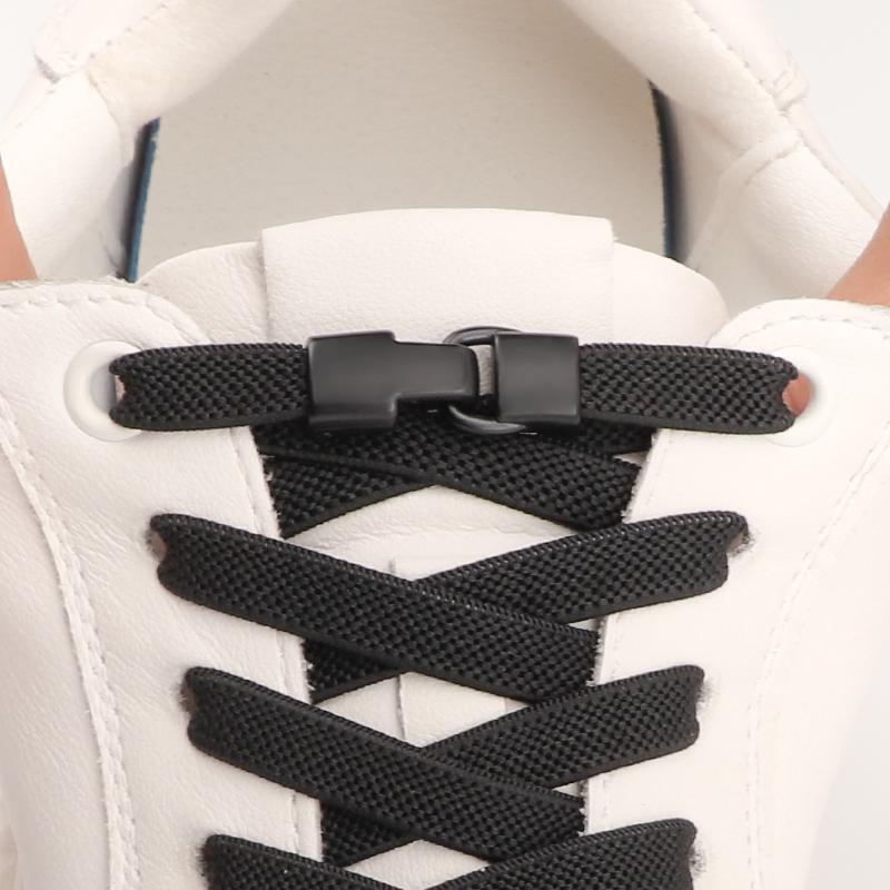 1 Pair Flat Shoelaces Metal Buckle Lock Elastic Shoe Laces Without Ties Sports Enthusiasts Lazy Shoes Lace Accessories