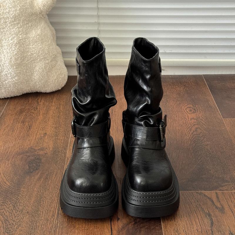 

Small thick-soled Martin boots for women s British style 2025 new autumn and winter retro super fire trouser boots stacked short boots for women 35 чёрный