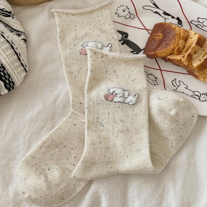 

Sweet Dot Yarn Socks for Girls, Autumn Plush Puppy, Mid-calf Socks with Rolled-up Edges, Pile Socks 1 pair бежевий