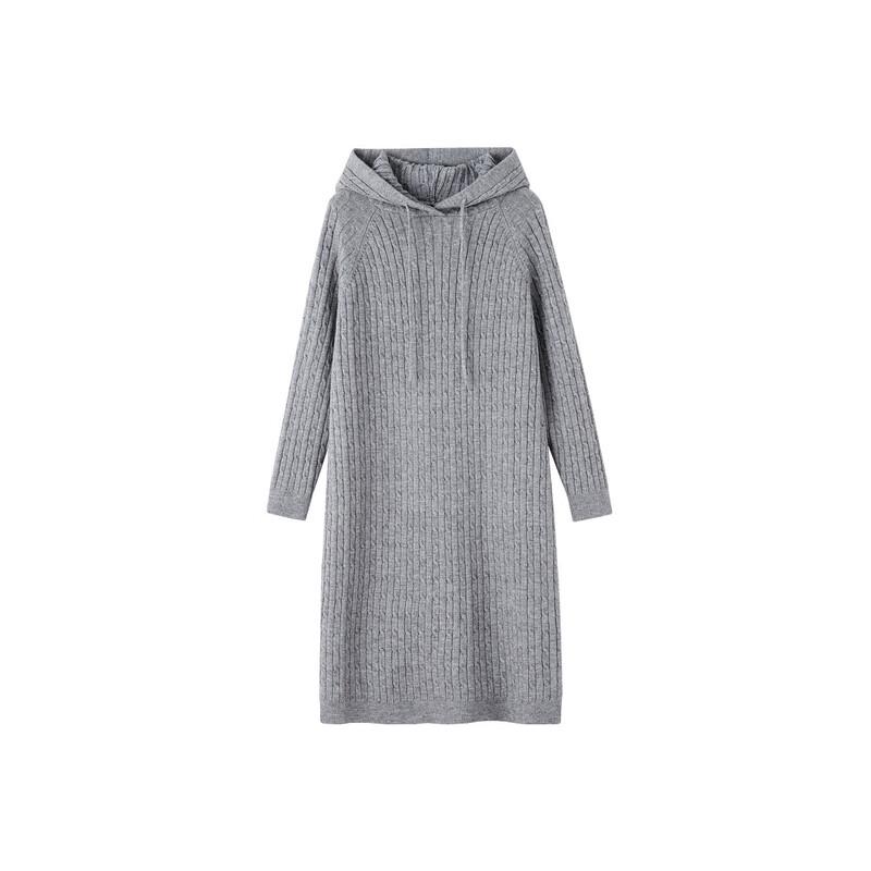 Demana Women's Korean Style Hooded Cable Knit Mid-length Dress