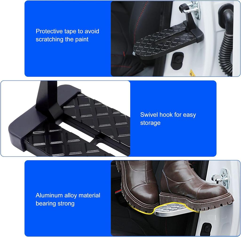 Car Door Step with Hook,  Foldable Metal Automotive Anti-Skid Pedal, Universal Thickened Vehicle Roof Rack Assistance Step
