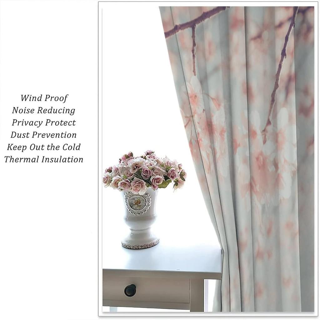 Cherry Blossom Curtains Japanese Landscape Tree Nature Spring Bedroom Living Room Window Trim Sets Panels Curtain Polyester Perfect For