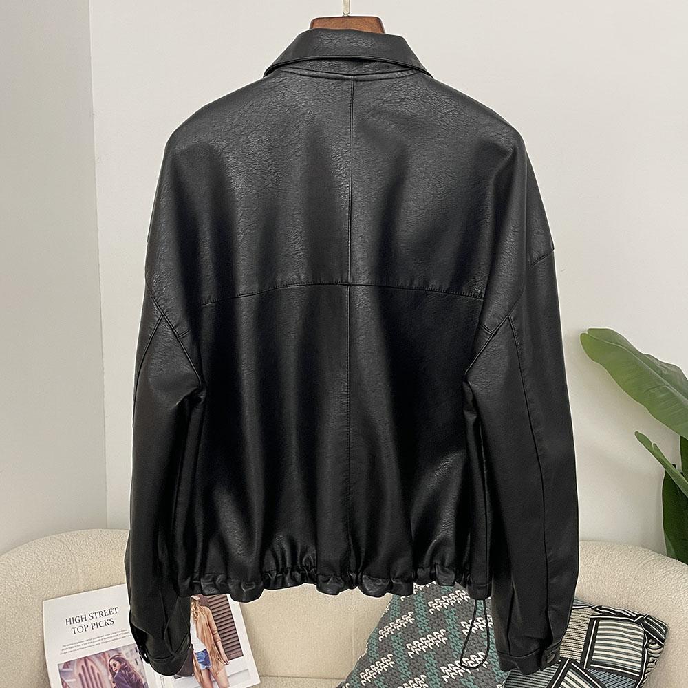 OFTBUY Women Vintage Loose Pu Faux Leather Short Jacket Casual Motorcycle Jacket Female Zipper Retro Moto Biker Coat Outwear Tops