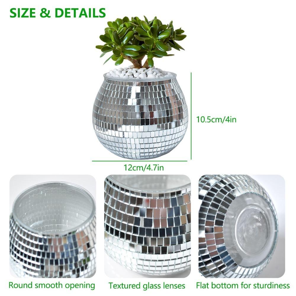 Silver Mirror Glass Flower Vase Home Decoration Disco Ball Plant Holder Plant Planting Pot  Home