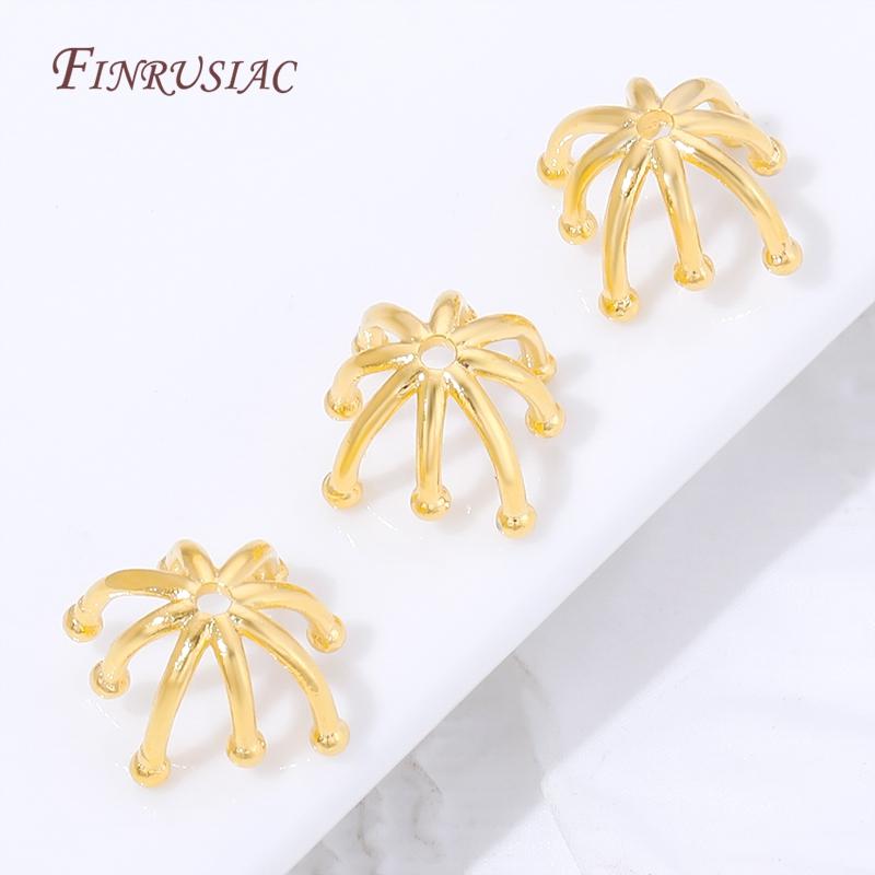 5/10Pcs 18K Gold Plated Flower Center Bead Caps,Brass Spacer Bead Ends For Earring,Bracelet & Necklace Jewelry Making Findings
