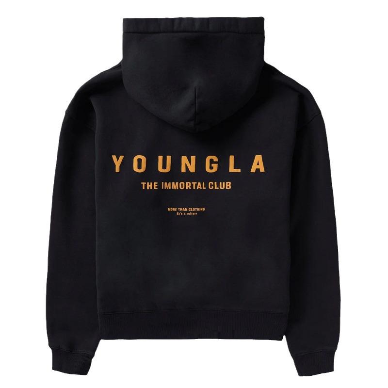 YOUNGLA Men's Oversized Pullover Hoodie Double-Layer Printed Fitness Jacket