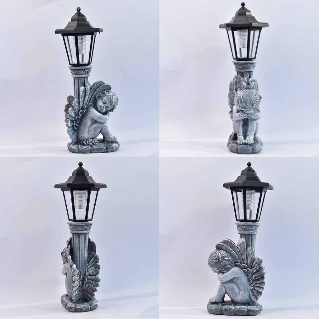JYL TS/078,Hot Sale Cement Color Leaning Angel Resin Statue Solar Light for Outdoor Garden Decor Lamp