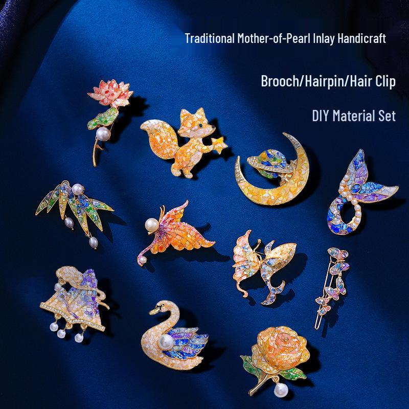 Mother-of-Pearl Hairpin Craft Kit: Brooch & Hairpin Shell Fragments - Perfect Mother’s Day Gift