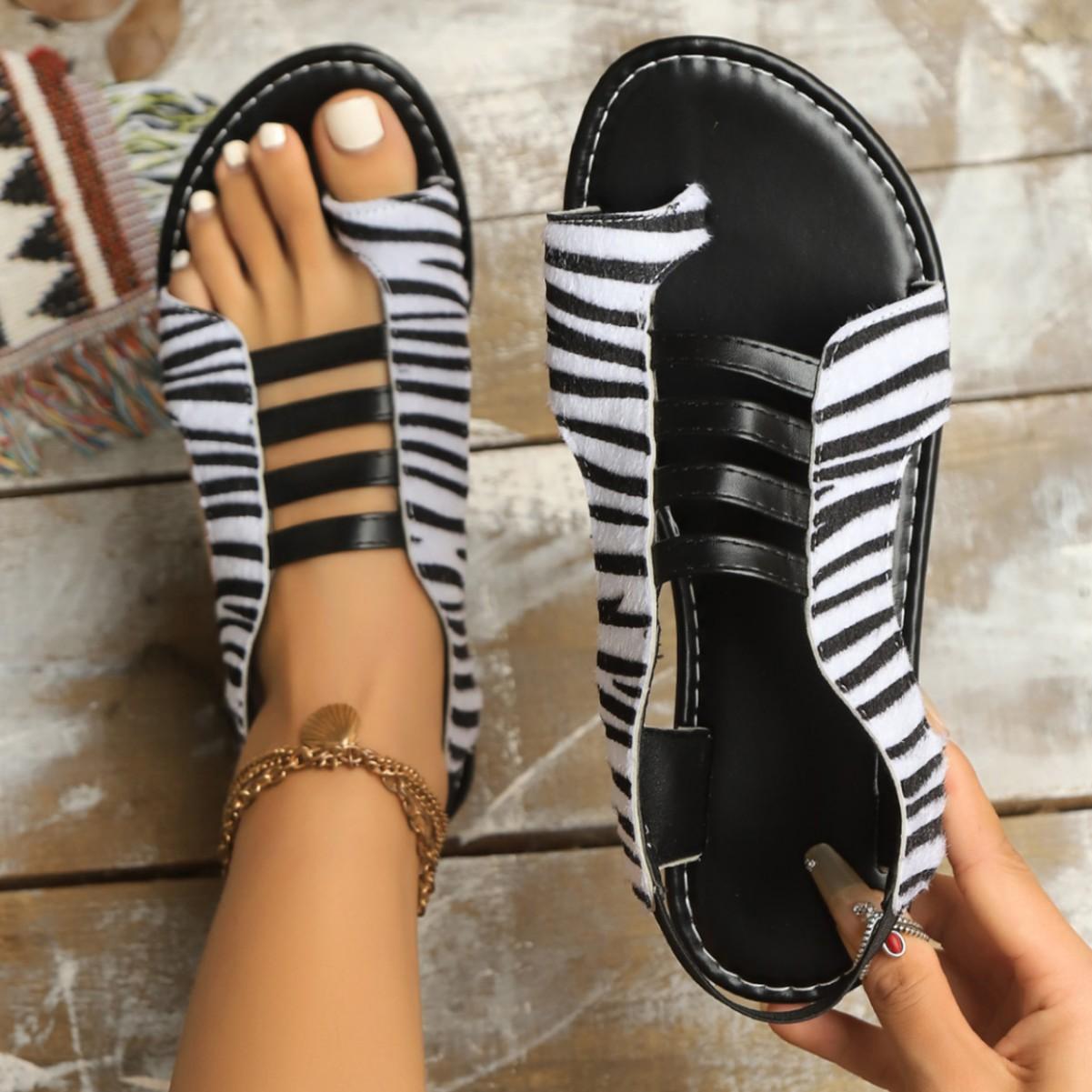 

Сандалии женские на плоской подошве с эластичным верхом, большого размера, с открытым носком 36 зебра