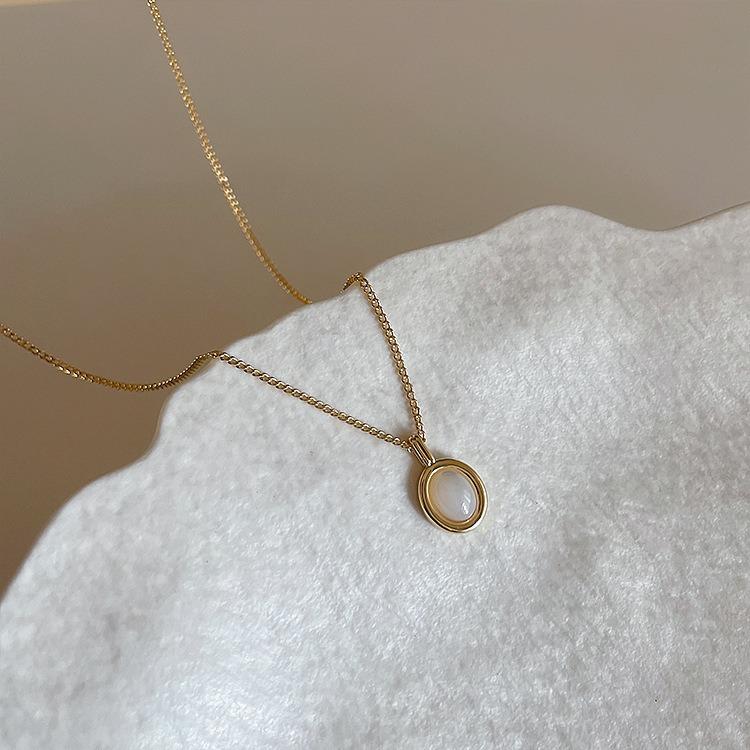 

Fashion Stone Necklace for Women Stainless Steel Gold Color Oval Stone Pendant Choker Wedding Aesthetic Jewelry Accessories Gift білий