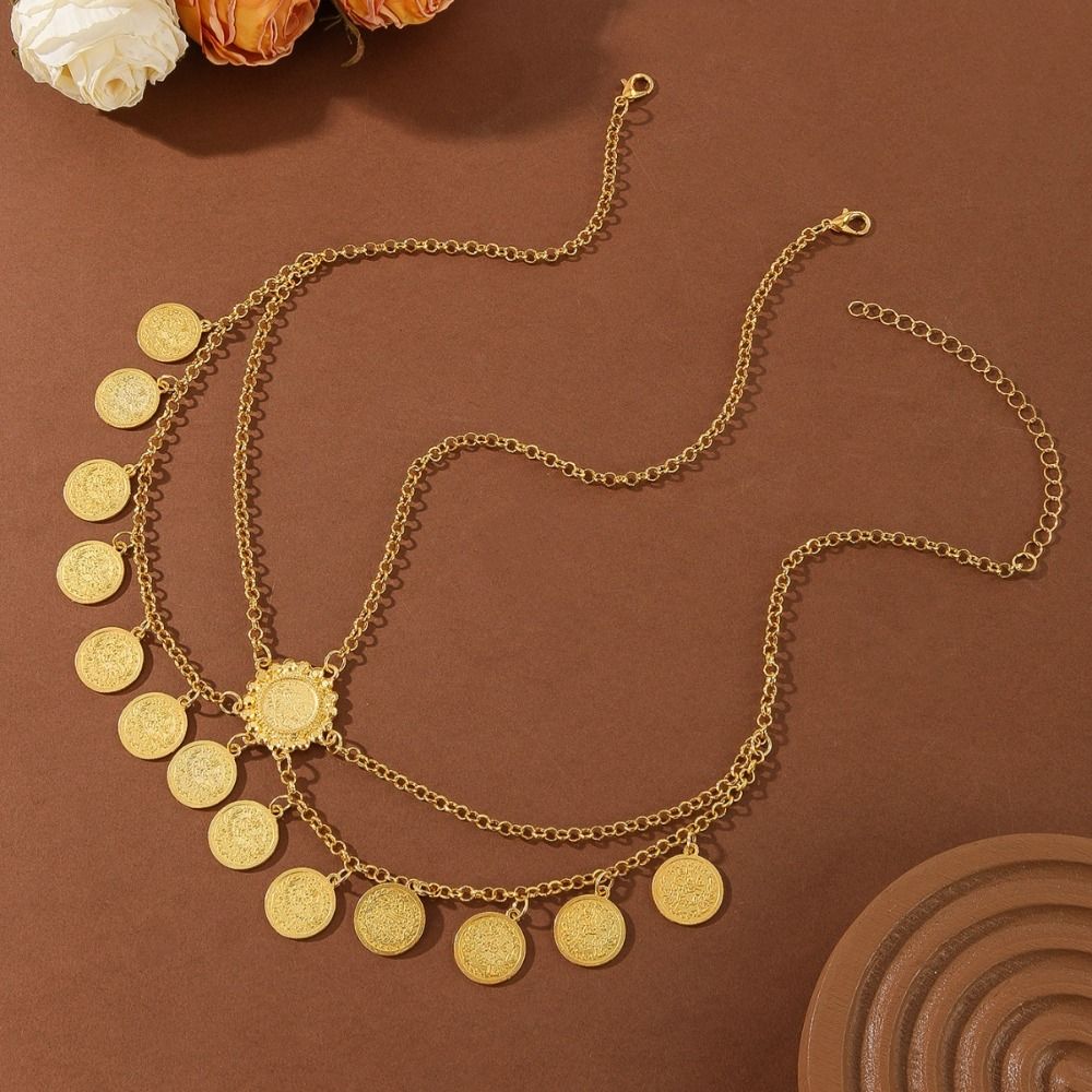 Adjustable Indian Bridal Headpiece Metal Hair Chains Egyptian Gold Head Chain  Party Accessories