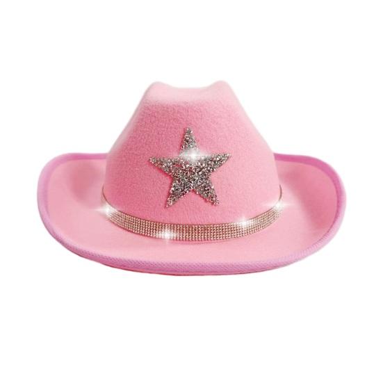 Kids Hat Sparkling Rhinestone Star Pattern Lightweight Comfortable Fit Cowboy Hat Carnivals Dress-Up Halloween Accessories