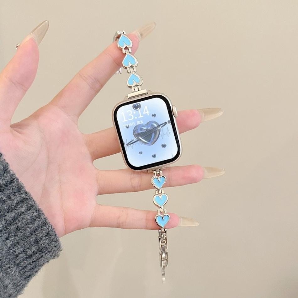 

Strap For Apple Watch Band S11 S10/9/8/7/6/SE/5/Ultra 3 IWatch 49/46/45/44/42/41/40/38mm Fashion Love Heart Metal Slim Bracelet 38 40 41(S11 10)42MM