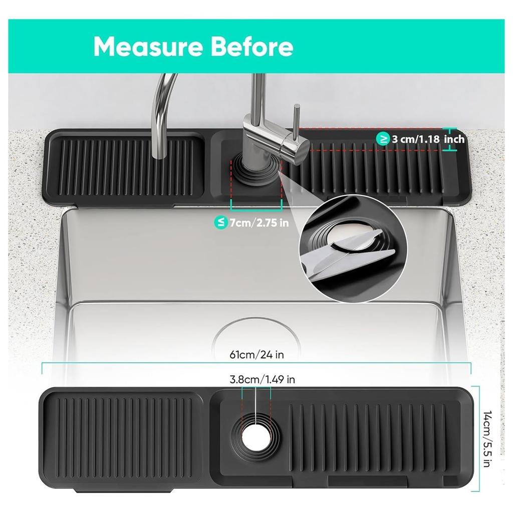 24 tums längre kranmatta för diskbänk i kök Badrum Köksdiskho Stänkskydd Silikonmatta för kran i diskbänk Stänkskydd