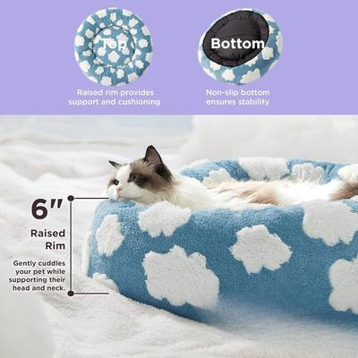 Modern Cat Bed with Jacquard Shaggy Plush - Round Donut Pet Bed for Anxiety Relief, Anti-Slip Orthopedic Cuddler for Small Dogs