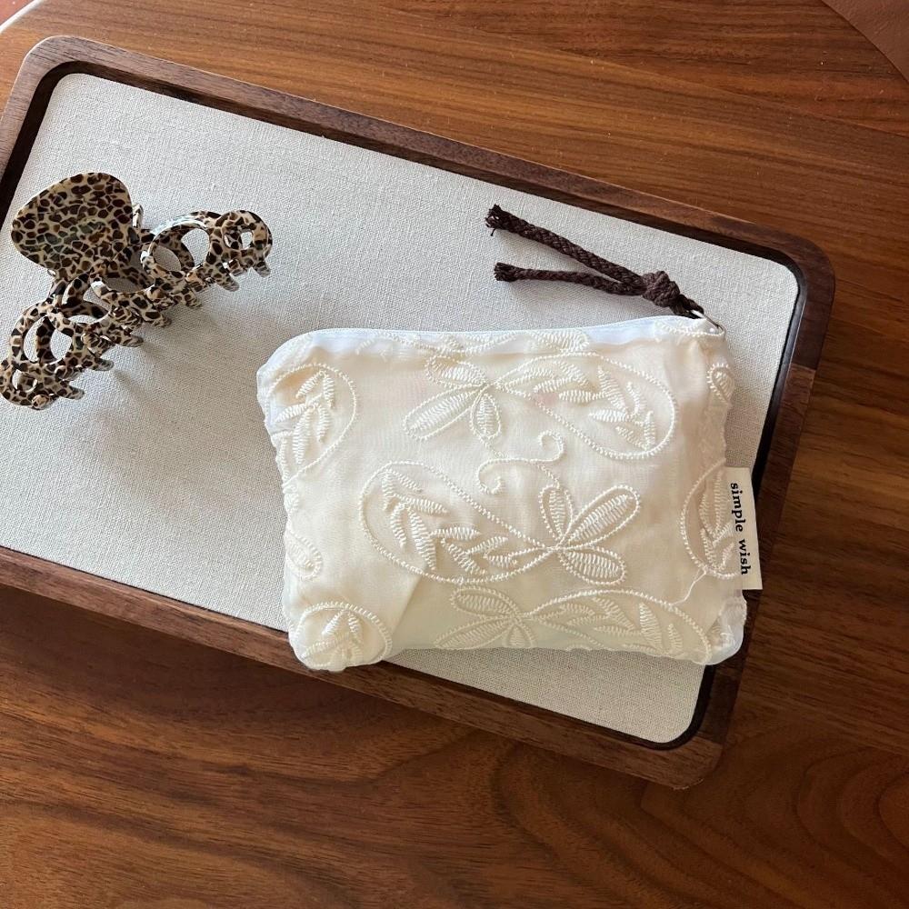 French Art Deco Mini Cotton Pouch Embroidery Design Mini Size Zero Wallet Portable Lace Embroidered Coin Purse Wallet