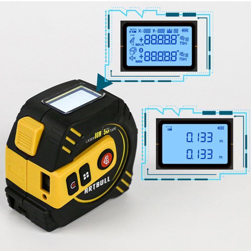Rechargeable 2in1 Multifunction Laser Rangefinder 80m 40m with 5m tape LCD Display with Backlight Laser Tape Measure