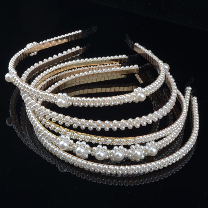 Handwoven Faux Pearl Headband & Bow Hair Clip Set for Brides