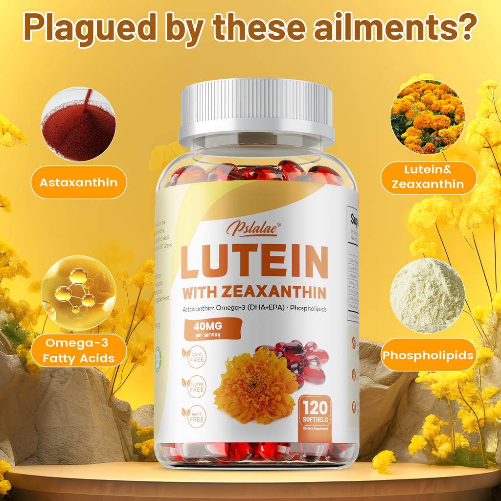 Lutein Softgels, Containing Zeaxanthin, Astaxanthin, Omega-3 and Phospholipids, 40 Mg, Suitable for Adults.