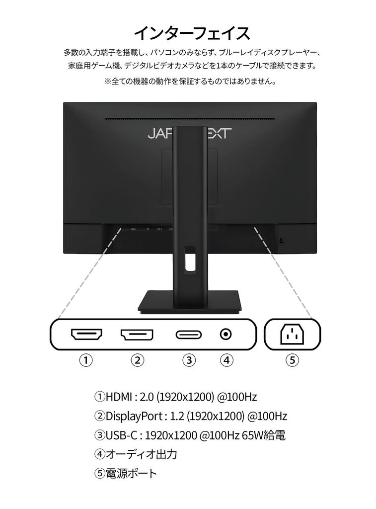 JapanNext IPS LCD Monitor WUXGA 65W Power Aspect Height and Pivot Support 24-inch JN-IPS24WX-HSPC6, (1920x1200) Resolution, HDMI, DisplayPort, USB-C