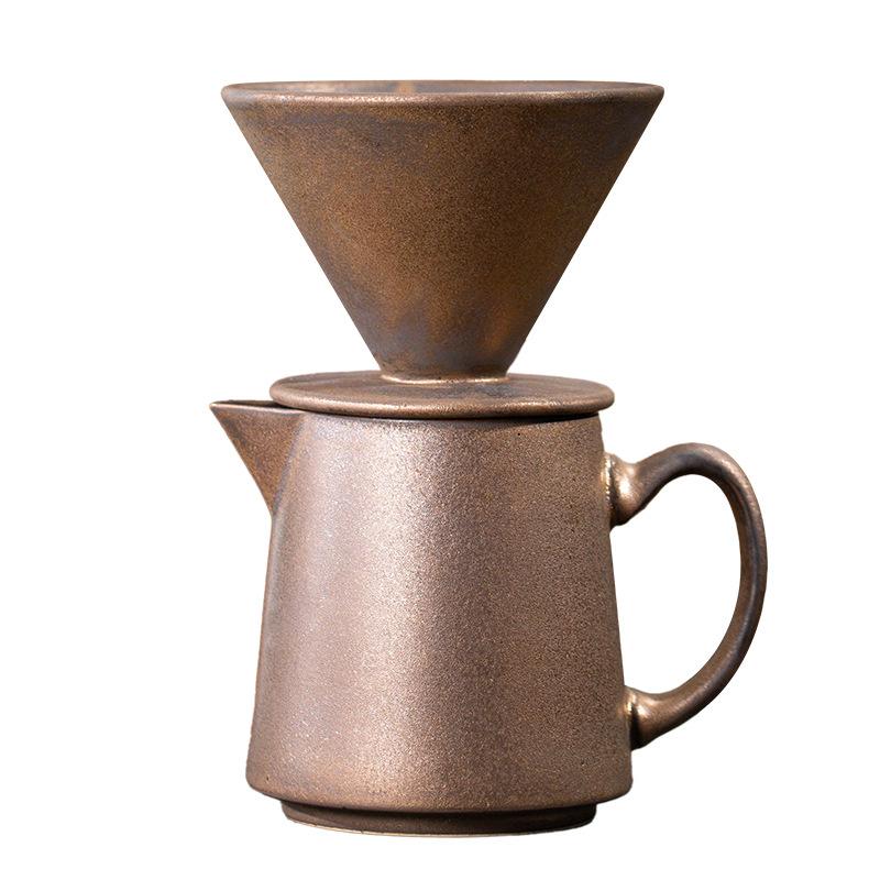 Kreatives Keramik Handaufguss Kaffeekannen-Set Ofengedreht Retro Kaffeefiltertasse Kaffeefilter Sharing-Kanne Heimdekoration
