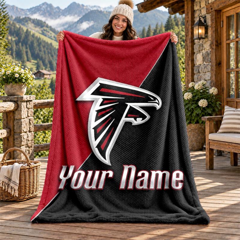 Atlanta Falcons Custom Name Flannel Blanket Personalized Soft Warm Plush Throw Blanket Customized Gift for Family Friends