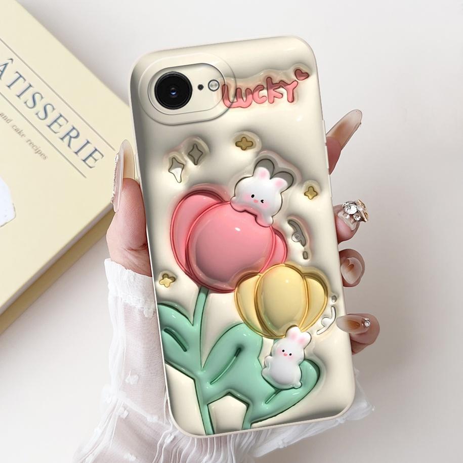 For iPhone 16E Case Popular Flower Cartoon Silicone Phone Cover For iPhone16E Funda For iPhone SE 2025 SE4 Shockproof Soft Cover