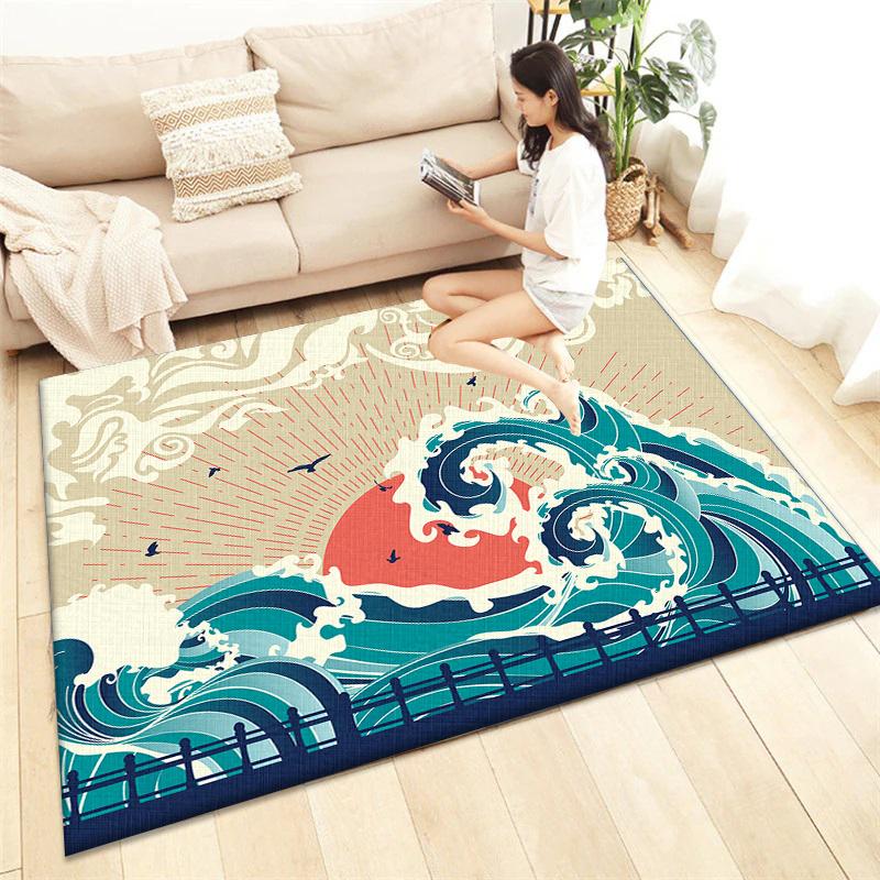 Japanese Style Printed Carpet Living Room Home Decor Sofa Table Rug Anti Slip Chair Cushion Lounge Mat Picnic Camping