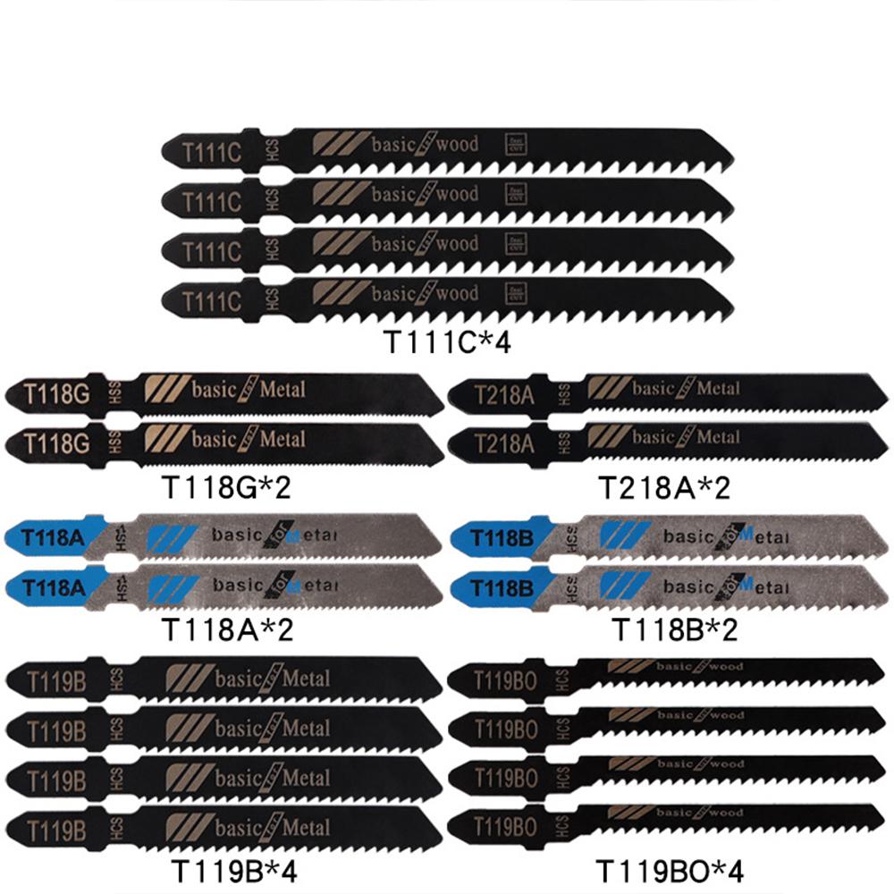 20 Pcs/set HCS Assorted JigSaw Blades for Wood Plastic and Aluminum Fine and Medium Tooth Saw Blades Jigsaw Blades T-Shaft