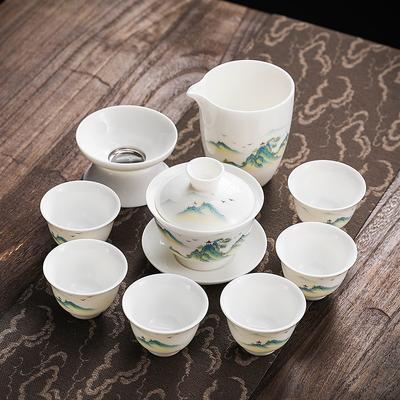 Yangzhi Jade Dehua White Porcelain Kung Fu Tea Set, High End Luxury Office Teapot, Teacup Cover, Bowl Ceramic
