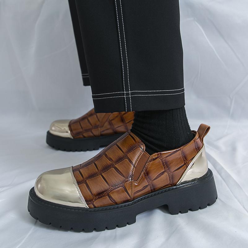 New Luxury Men Thick-soled Loafter Patchwork Patent Leather Height Increasing Shoes Male Walking Sneakers Zapatos Hombre