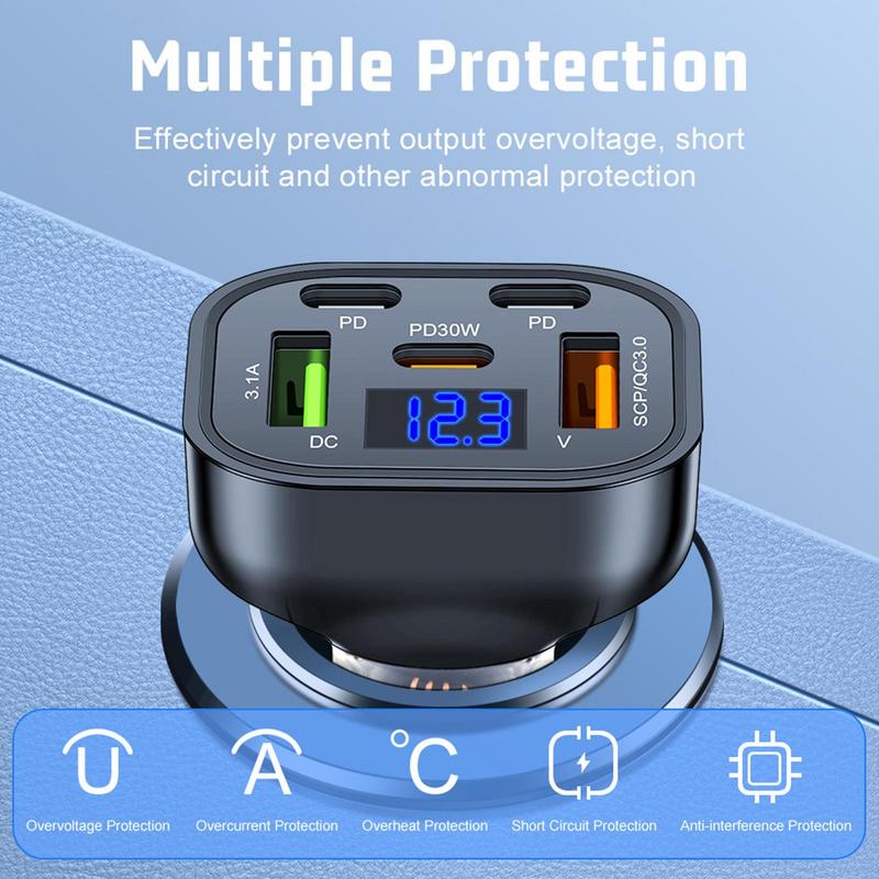 USB Car Charger 2 USB Port Fast Car Charger 3 Type-C Port Flash Charging Charger Car Accessories For Trucks SUVs Auto